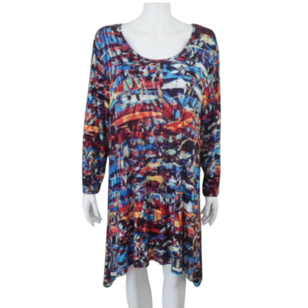 Life Style Woman Multicolor Long Sleeve Shark Bite Tunic Dress